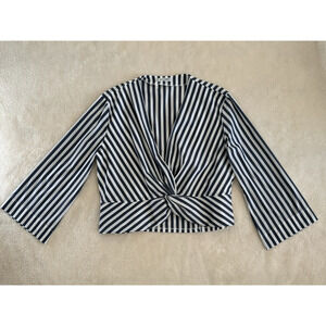 NaraCamicie Blue & White Striped Blouse Top Size V(5) Made in Italy Size Zip EUC